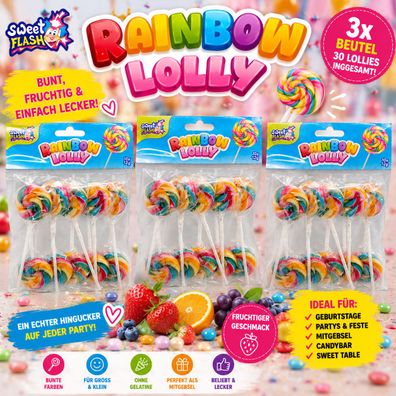 30 Rainbow Lolly Spiral-Lollis Fruchtig Bunt Beutel 360g Set Vorratspack