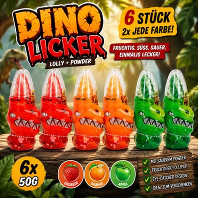 6x50g Dino Licker Dinosaurier Schleckbonbon mit saurem Fruchtpulver