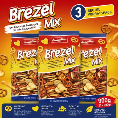 3 Packungen Snackline Brezel Mix Salzgebäck Cracker Vorrat 900g