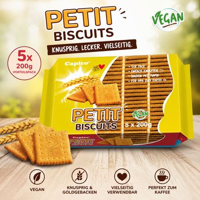 5 x 200 g Capico Petit Biscuits vegane Butterkekse 1 kg Vorteilspack