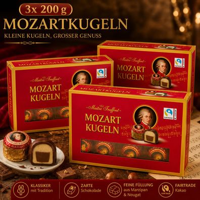3x200g Mozartkugeln Pralinen Marzipan Nougat Zartbitter Vorratspack Fairtrade