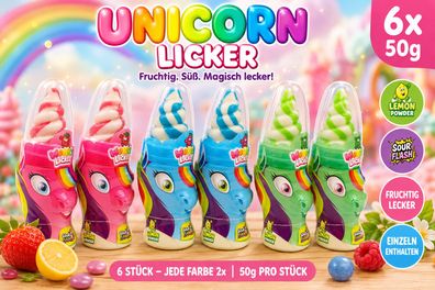 6x Einhorn Lutscher Wonky Licker fruchtig sauer Multipack 300g