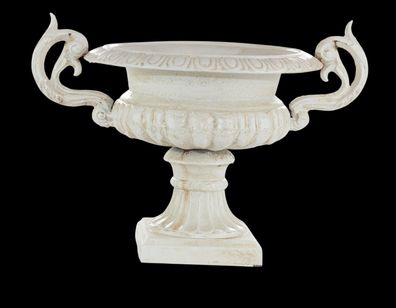Medici Vase Pflanzschale Gusseisen weiß - Gartenurne Neoklassik Antik H 25 cm