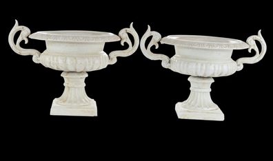 Medici Vase Pflanzschale Gusseisen weiß 2er-Set - Gartenurne Neoklassik Antik H 25 cm