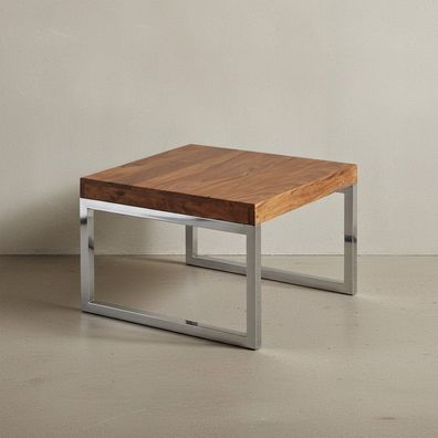 Couchtisch ISEN Massivholz Metallgestell quadratisch 45-60 cm breit