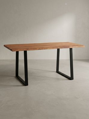 Schreibtisch TARN Massivholz Baumkante schwarzes Trapezgestell 120-200 cm breit