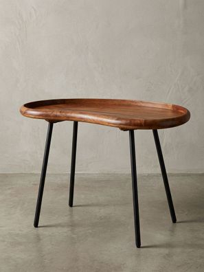 Couchtisch Umbrien Massivholz Metallbeine Nierenform Retro-Optik 71 cm breit