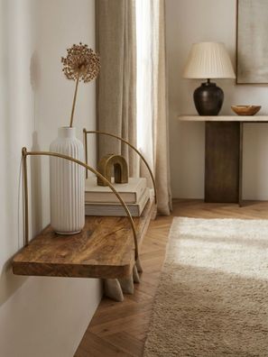 Wandregal TEVERE Mango-Massivholz mit Metallhalterung Industrial 60-120 cm breit