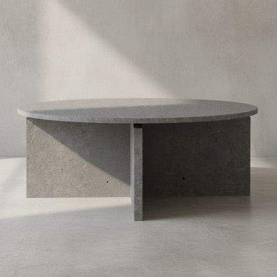 Couchtisch rund Stein-Optik überkreuztes Gestell modern Ø 60-70 cm