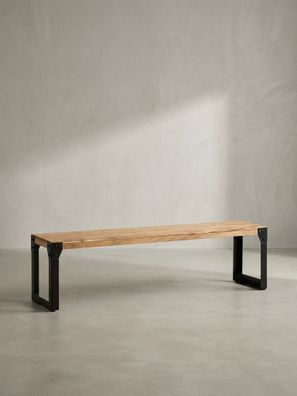 Esszimmerbank Massivholz mit Metallbeinen, ohne Lehne 120-160 cm breit