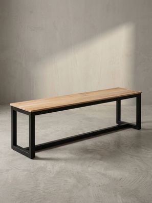 Esszimmerbank Akazie Massivholz Metallbeine Loft-Stil ohne Lehne 120-160 cm