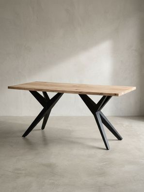 Esstisch Akazie-Massivholz mit Metallgestell Loft-Stil 120-200 cm breit