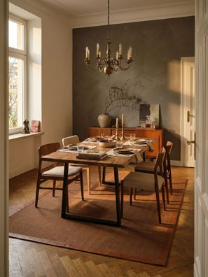 Esszimmertisch TARN Akazie Baumkante Trapezbeine schwarz 120-200 cm breit