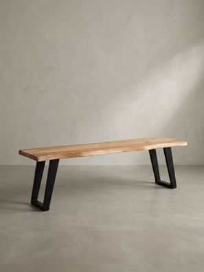 Esszimmerbank Akazie Massivholz Baumkante U-Beine ohne Lehne 120-180 cm