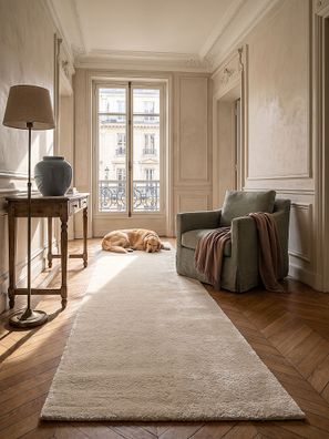 Teppichläufer Hochflor ALDAN Creme 16 mm Antirutsch Polyester Uni für Flur