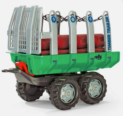 Rolly Toys Anhänger für Holz, Kippanhänger mit Holzstämmen für Tretfahrzeuge