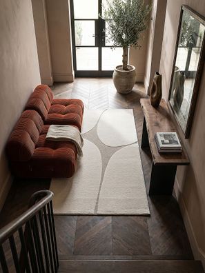 Teppichläufer Kurzflor MUOTA Creme 12 mm weiche organische Formen für Flur