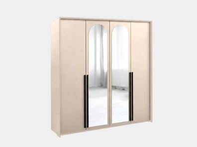 Kleiderschrank LUCA 205 cm 4 türiger Drehtürenschrank mit Spiegel - Sandbeige