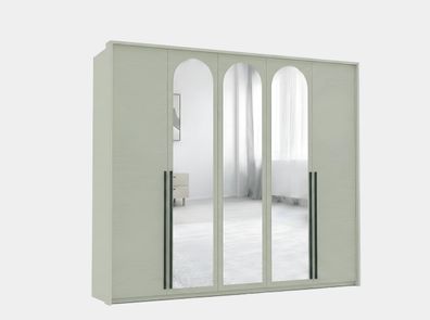 Kleiderschrank LUCA 255 cm 5 türiger Drehtürenschrank mit Spiegel - Eucalyptus