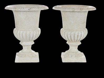 Campana Gartenurne Vase Gusseisen weiß zum Bepflanzen 2er Set Neoklassik Antik H 21cm