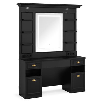 BarberPub Friseurplatz mit 2 Schubladen, Spiegelschrank J3144 (Schwarz)