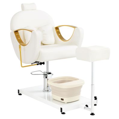 BarberPub Pediküre Stuhl mit Fußbadewanne F0325 (Gold-Weiß)