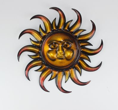 Wanddeko Sonne Metall - Sonnengesicht Gold-Kupfer Ø 49 cm Wand & Garten