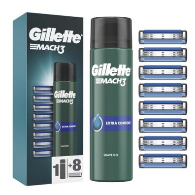 Gillette Mach3 náhradní hlavice 8ks+Extra Comfort Gel 200ml