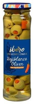 Ibero Grüne Hojiblanca Oliven mit Paprikapaste 85 g Glas Vegan Glutenfrei