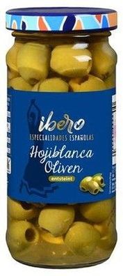 Ibero Grüne Hojiblanca Oliven entsteint 100 g Glas Vegan Glutenfrei