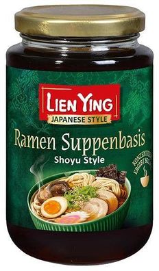 Lien Ying Ramen Suppenbasis Shoyu Style, NEU 400ml Glas, vegan und lactosefrei