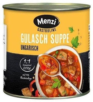 Menzi Gulasch Suppe extra viel Einlage 1:1 konzentriert, 2,5L- ergibt 5L Suppe