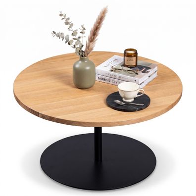 Couchtisch Durchmesser 70cm Sofatisch Wildeiche Gestell Metall #4562