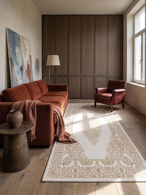 Kurzflorteppich Orient-Medaillon Ranken-Bordüre Wohnzimmer - ERESMA Kadima Design