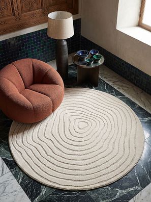 Kurzflorteppich Wellen-Reihen Creme Jute-Rücken Schlafzimmer - CETINA Kadima Design