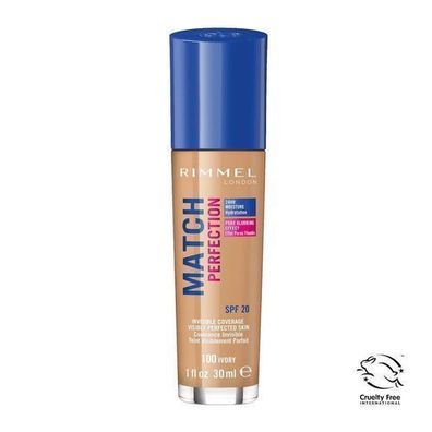 Rimmel Match Perfection Foundation 100 Ivory SPF20, 30 ml - Hautanpassende Flüss