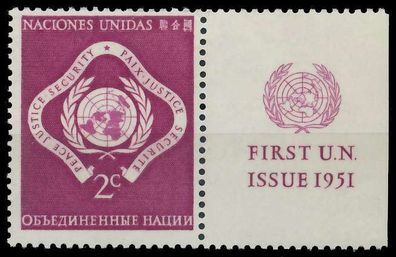 UNO NEW YORK 1951 Nr 3RZf postfrisch X404D9E