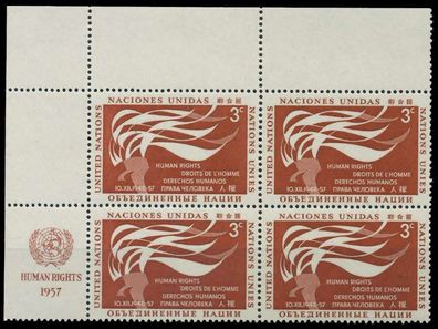 UNO NEW YORK 1957 Nr 64RZFl postfrisch Viererblock ECKE X404EFA