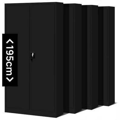 4er Set Aktenschrank Metallschrank Büroschrank 195 x 90 x 40 cm Schwarz