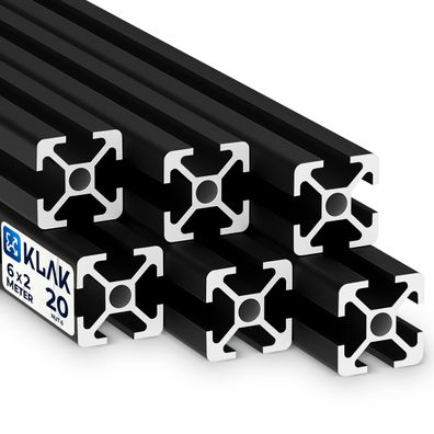 KLAK 20 - Aluprofil 6 Stück 20x20mm 2m System-, Montage-, Konstruktionsprofil Nut