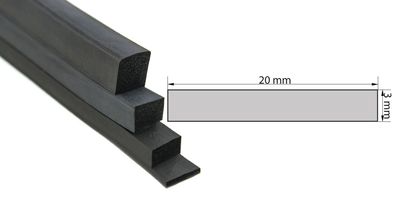 VKP3x20 Moosgummi EPDM - Vierkantprofil 3x20 mm Gummiprofil, Profilgummi, Rechteck