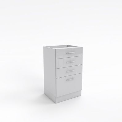 Küchen Unterschrank mit 4 Schubladen Weiß Hochglanz breite 70 cm Tiefe 55 cm