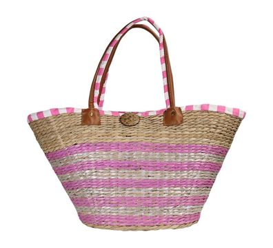 Strandtasche Rohkorb rosa weiss Tasche Umhängetasche Rucksack Tragetasche Korb