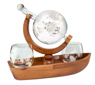 Kolben Karaffe Gefäß Glas/Holz Karaffe mit 2 Gläser Wein Schnaps Likör Wisky