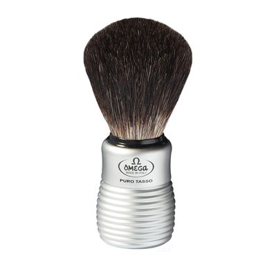 Omega Rasierpinsel Dachs Stockzupf 6230 Pure Badger mit silber Griff