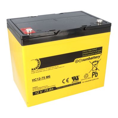SUN Battery High Cycle AGM Bleiakku zyklenfest 12V 75Ah M6-Schraubanschluss