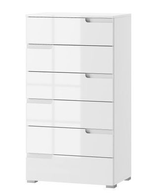 Moderne Kommode Selene 03 - 6 Schubladen - Weiß/ Weiß Hochglanz