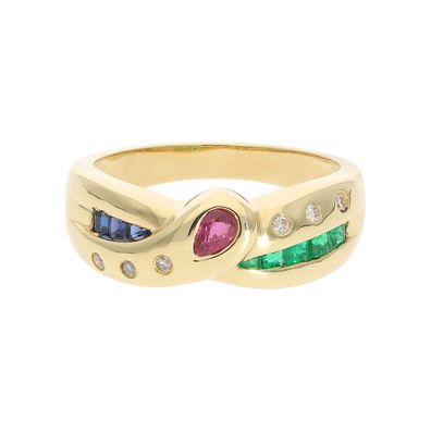 Damenring Gold 750 Rubin, Saphir, Smaragd Brillant Second Hand 25326482 getragen