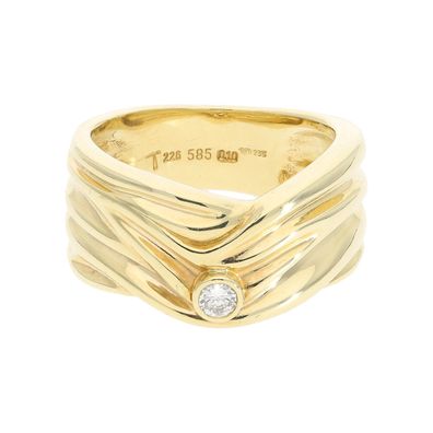 Breiter Goldring 585 mit Diamant 0,10 Carat massiv Second Hand 25326535 getragen