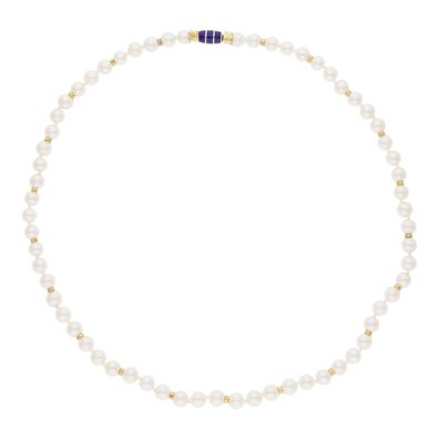 Perlenkette mit Goldkugeln 750 Gold Emaliert Blau Second Hand 25326557 getragen